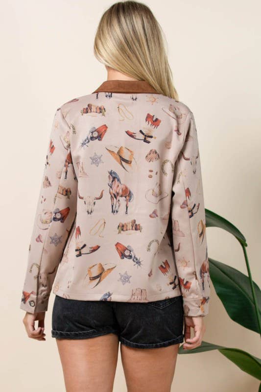 WESTERN ELEMENTS PRINT COLLARED BARN JACKET