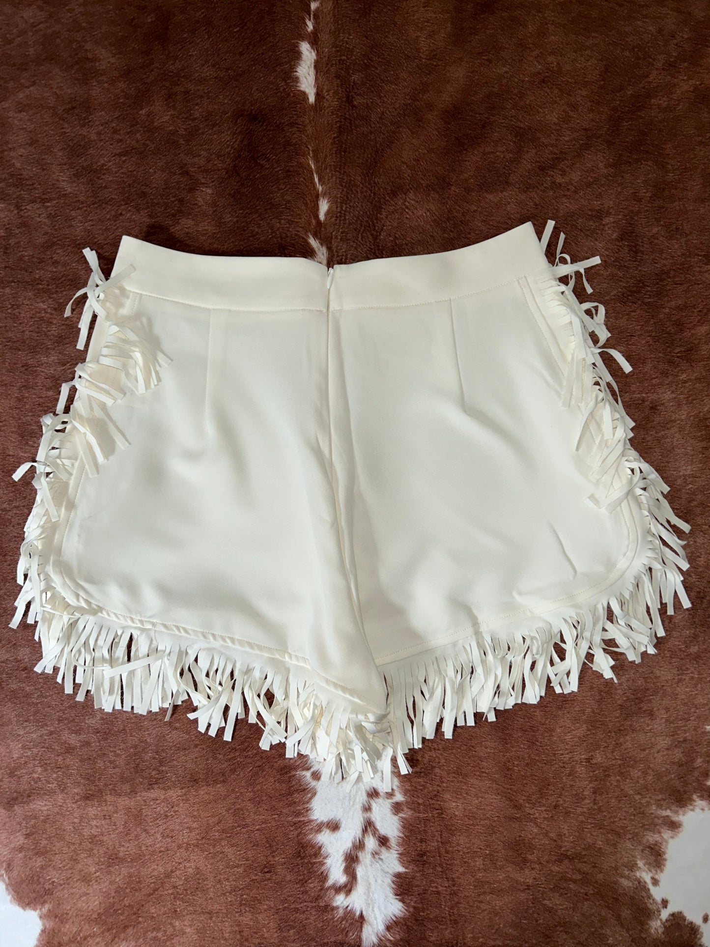 White Fringe Trim Shorts