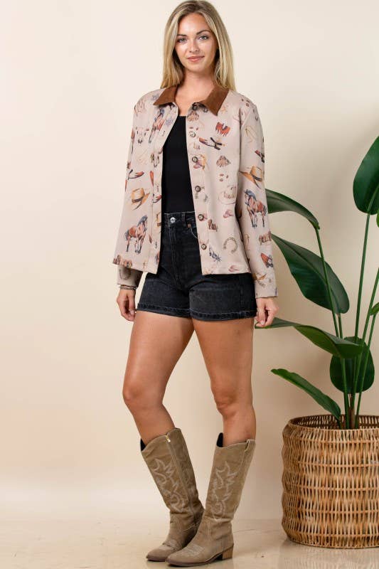 WESTERN ELEMENTS PRINT COLLARED BARN JACKET