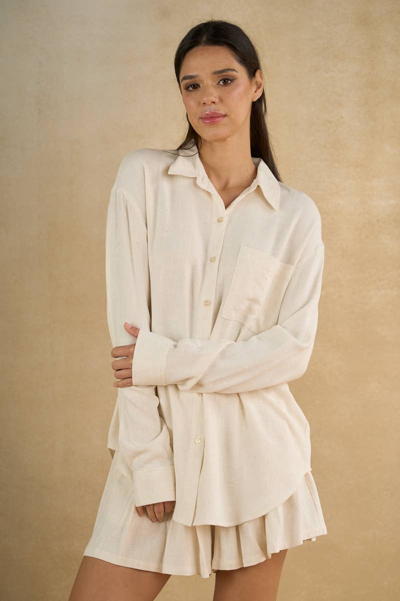 Button-Down Shirt & Ruffle Shorts Set