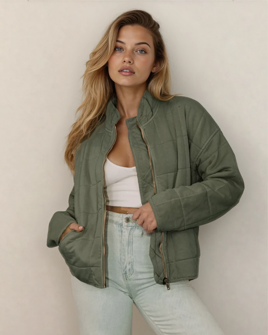 Georgie Zip-Up Pocket Quilted Jacket - Green