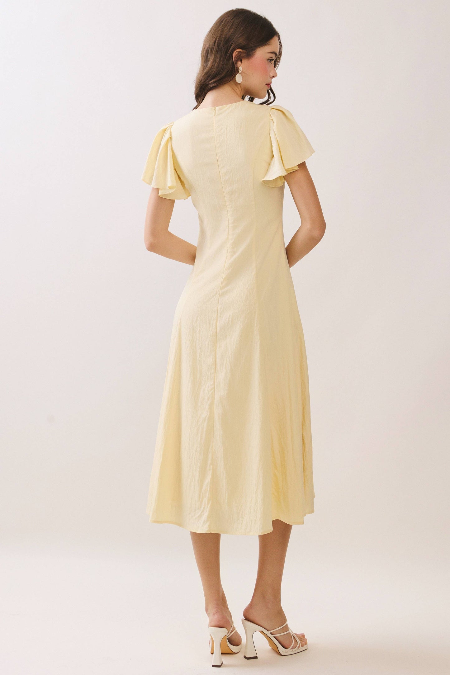 Flutter Short Sleeves Flowy Hem Midi Dress