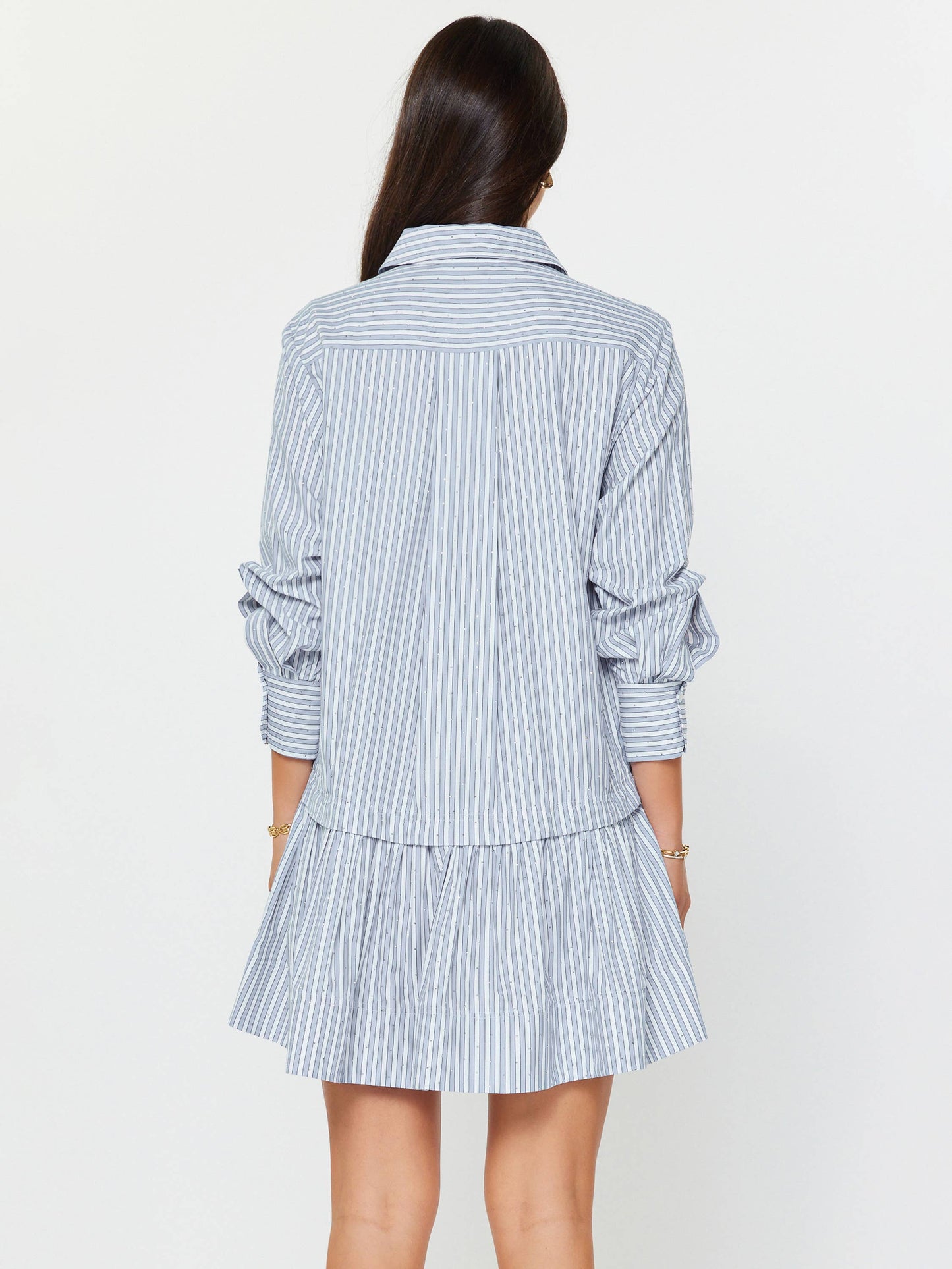Pinstriped Rhinestone Mini Shirt Dress