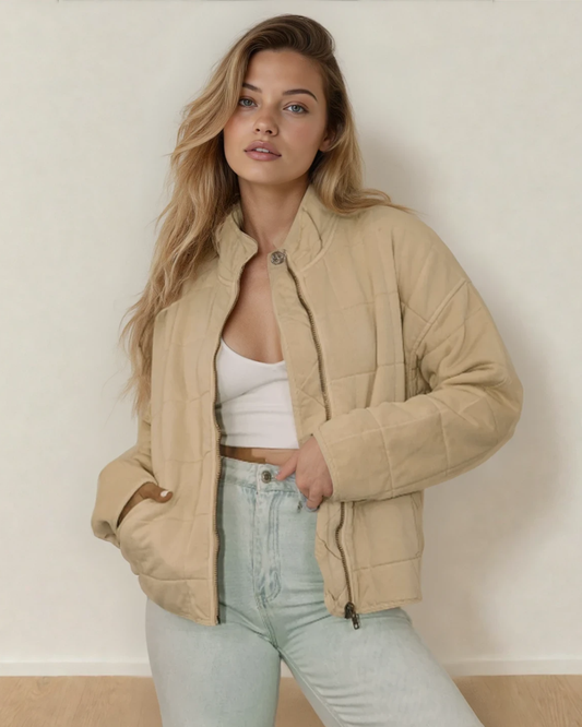 Georgie Zip-Up Pocket Quilted Jacket - Khaki