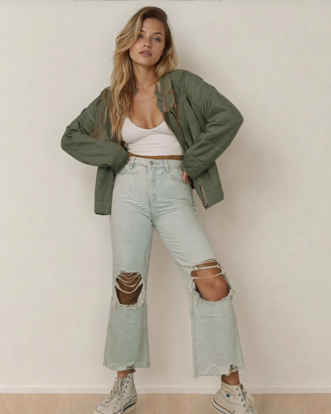 Georgie Zip-Up Pocket Quilted Jacket - Green