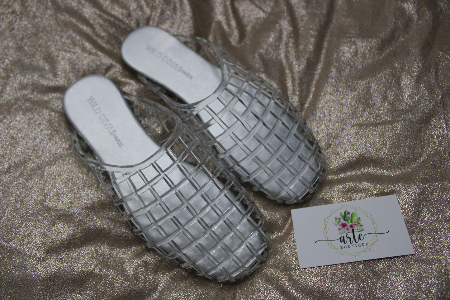 Transparent Woven Jelly Mule Flats