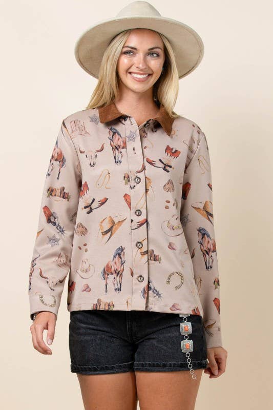 WESTERN ELEMENTS PRINT COLLARED BARN JACKET